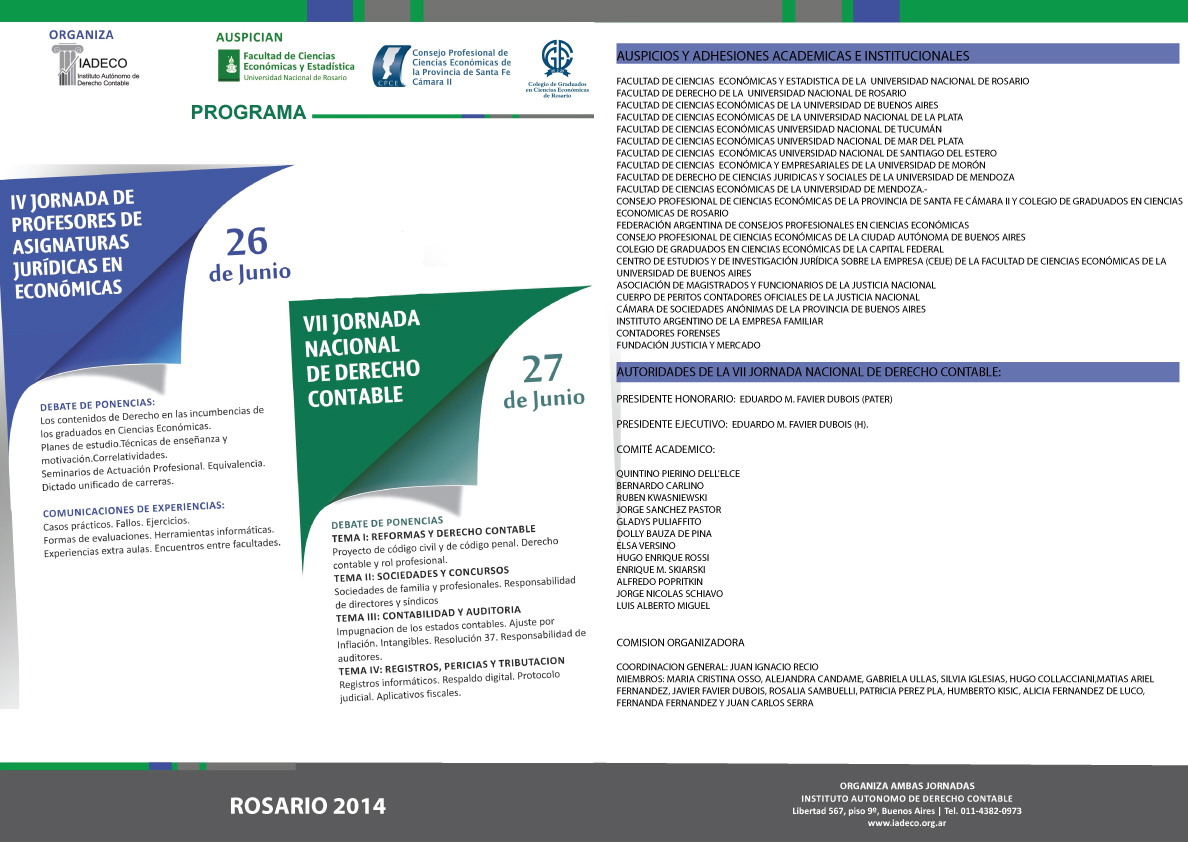 Jornadas Rosario. folleto Frente Dorso